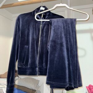 Aritzia Deep Blue Velour Bomber Jacket